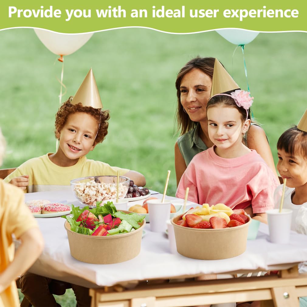 IJRPLM 50 Pack Paper Bowls with Lids, 36 oz Disposable Food Containers, Kraft Paper Salad Bowls, Disposable Soup Bowl, Serving Bowl with Lid