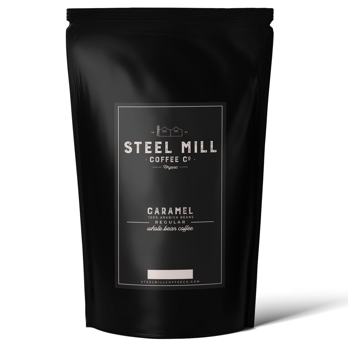 Steel Mill Coffee Co. Caramel Flavored Ground Coffee - 2 LB Bag | Medium Roast Colombian Arabica | Vegan, Gluten-Free, Sugar-Free, Dairy-Free | Smooth