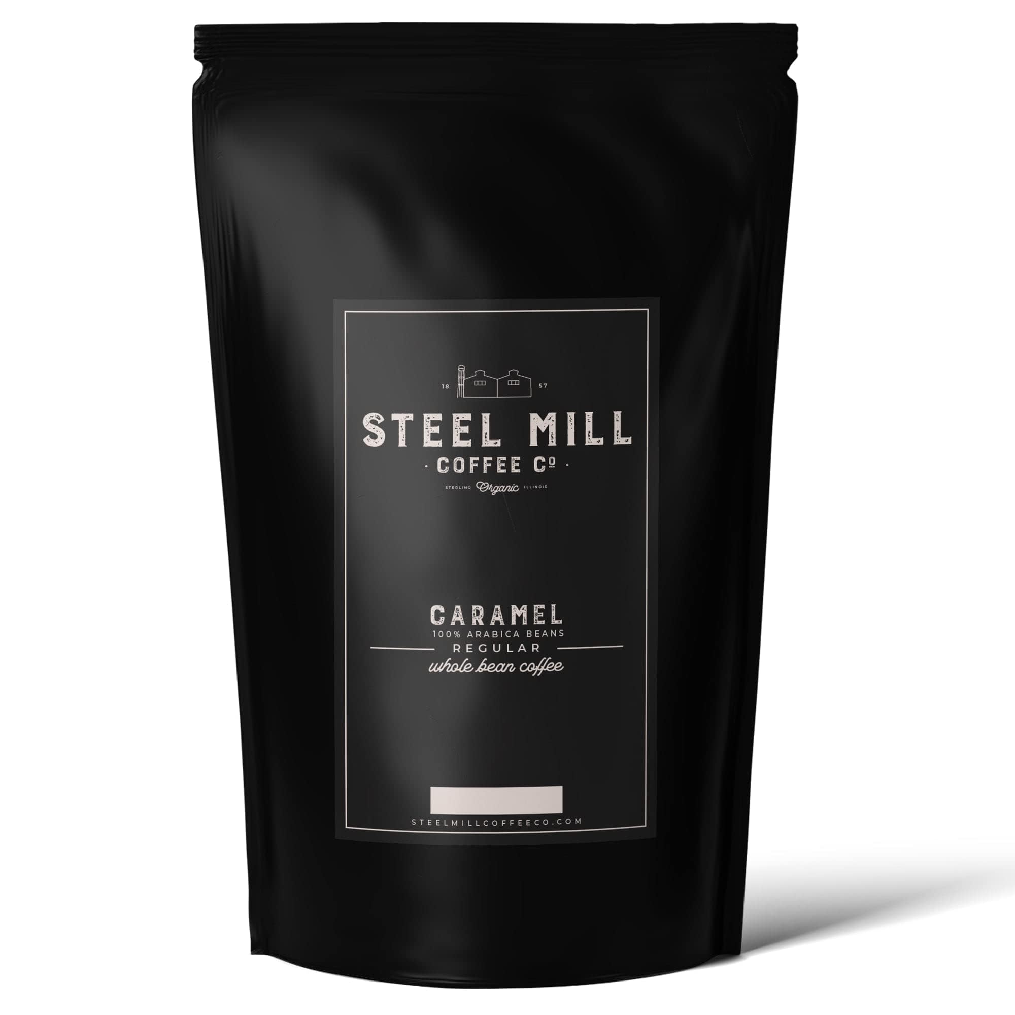 Steel Mill Coffee Co. Caramel Flavored Ground Coffee - 2 LB Bag | Medium Roast Colombian Arabica | Vegan, Gluten-Free, Sugar-Free, Dairy-Free | Smooth