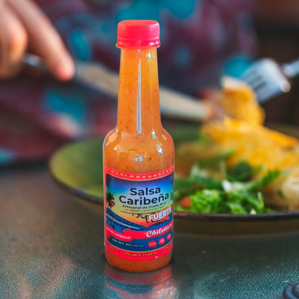 Chiletico Caribbean Hot Sauce, Extra Hot Heat Level Handcrafted in Costa Rica with Fresh Vegetables and Natural Spices - Intense Gourmet Spice, 10.5