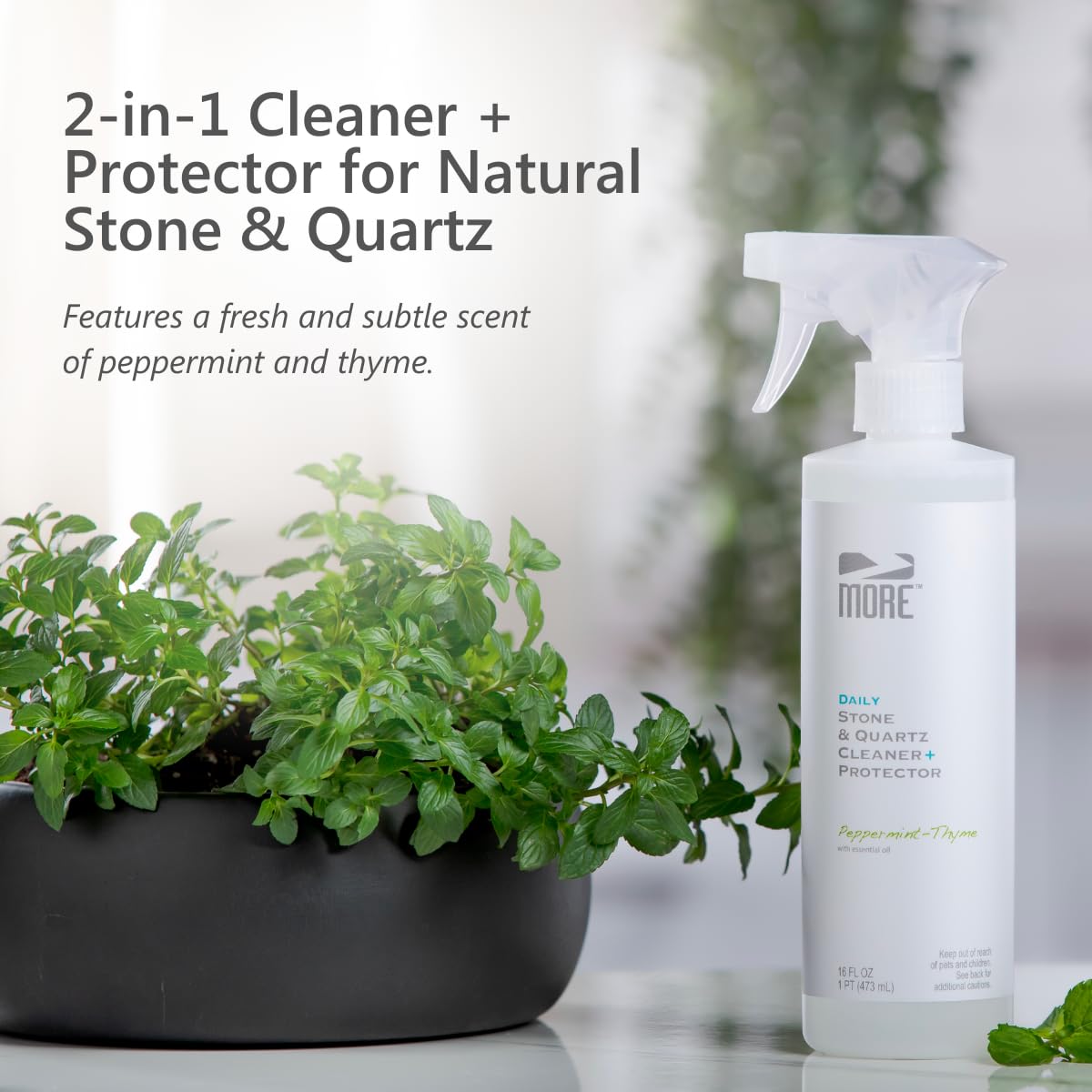 MORE Stone & Quartz Cleaner + Protector - Water-Based Surface Spray - Granite, Quartz & Marble Cleaner - For Kitchen & Bathroom Countertops & Floors