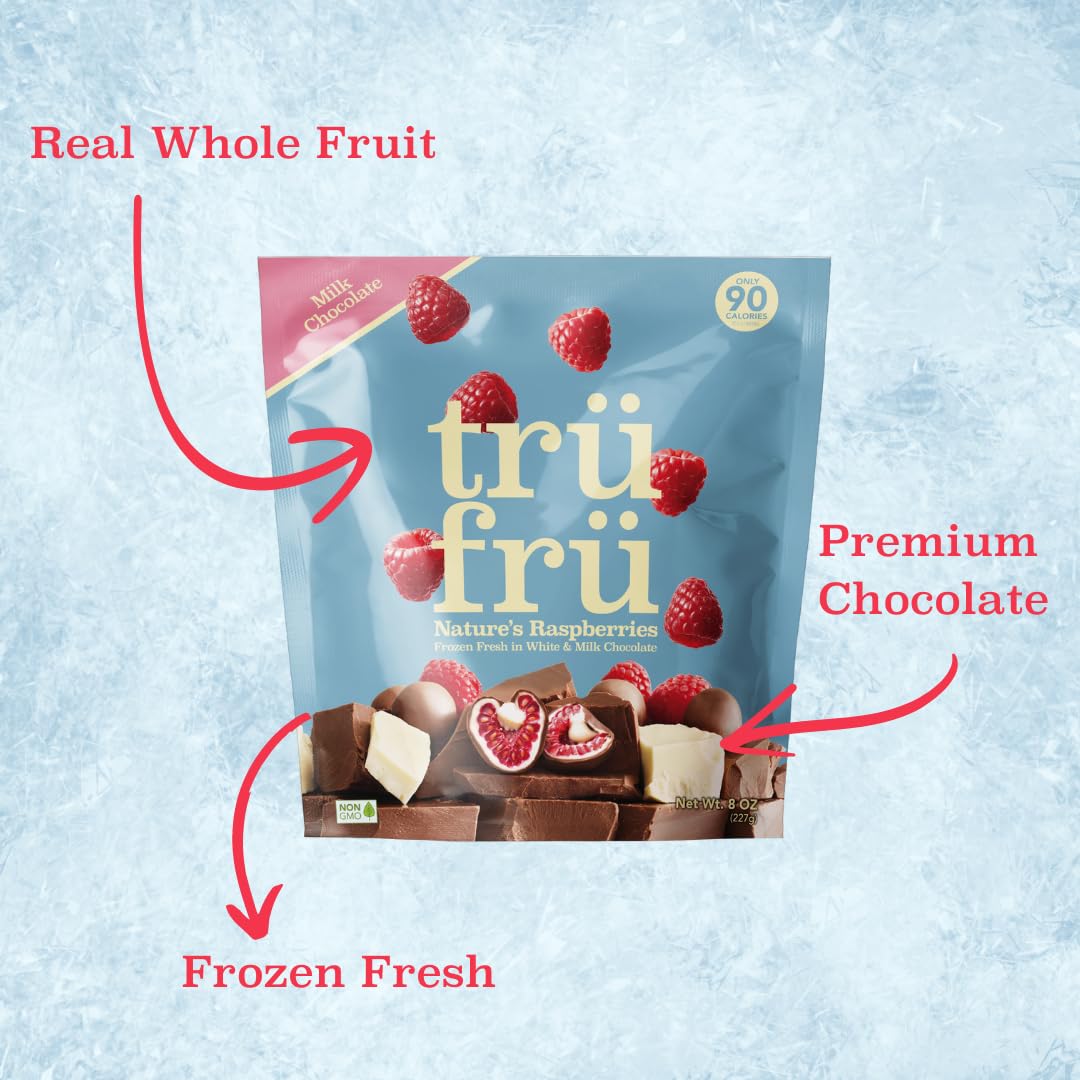 Tru Fru, White & Milk Chocolate Raspberries, 8 Ounce