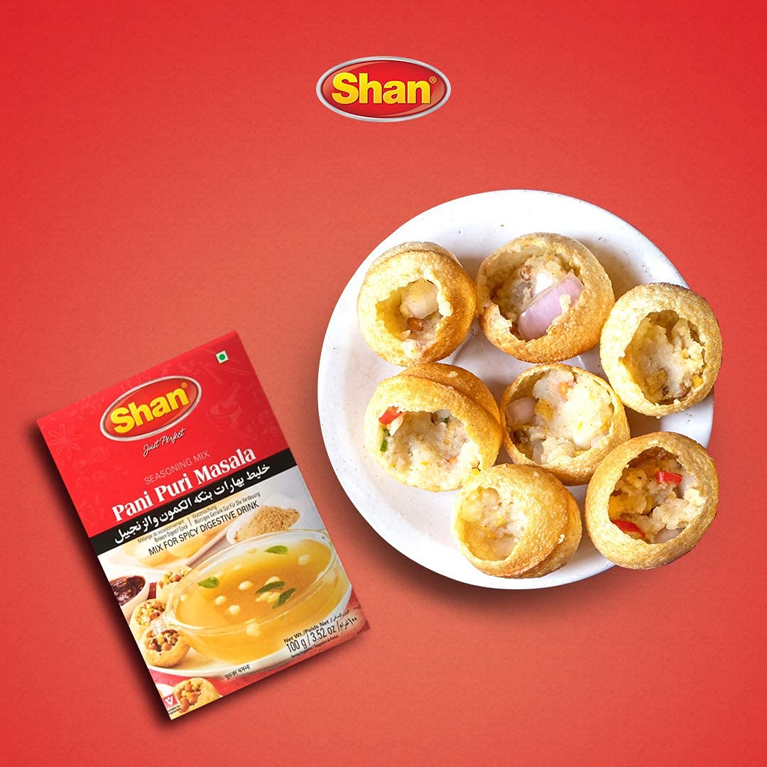 Shan Pani Puri Seasoning Mix 3.52 oz (100g) - Spice Powder for Spicy Digestive Drink - Suitable for Vegetarians - Airtight Bag in a Box