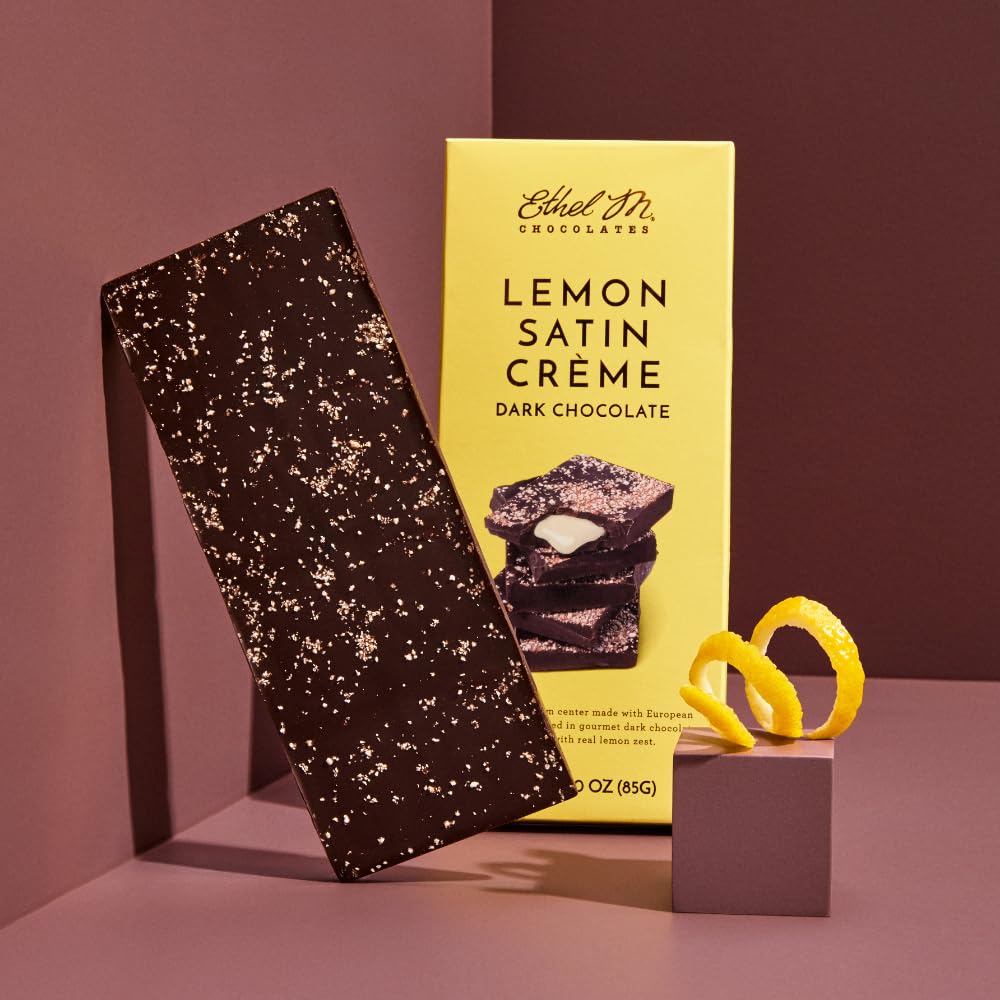 Ethel M Chocolates Small-Batch Gourmet Dark Chocolate Bar with Artisanal Lemon Satin Crème Topped with Real Lemon Zest (85g)