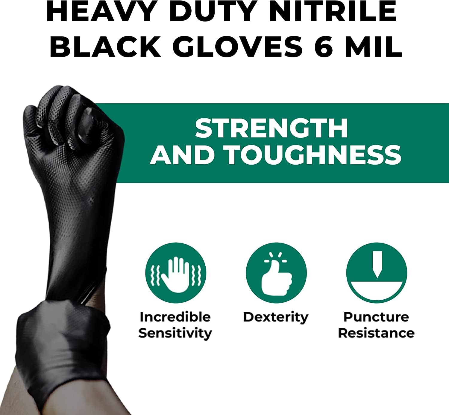 S&G Black Nitrile Gloves | 100 Pcs | Large | 6 Mil Heavy-Duty Latex & Powder Free - For Cleaning, Construction, Mechanic, Food Prep