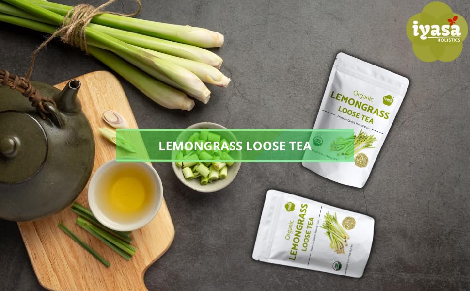Iyasa Holistics Organic Lemongrass 4 oz - USDA Certified Lemongrass Tea Loose Leaf Cuts, Caffeine Free Tea - East Indian Malabar Grass For Cooking