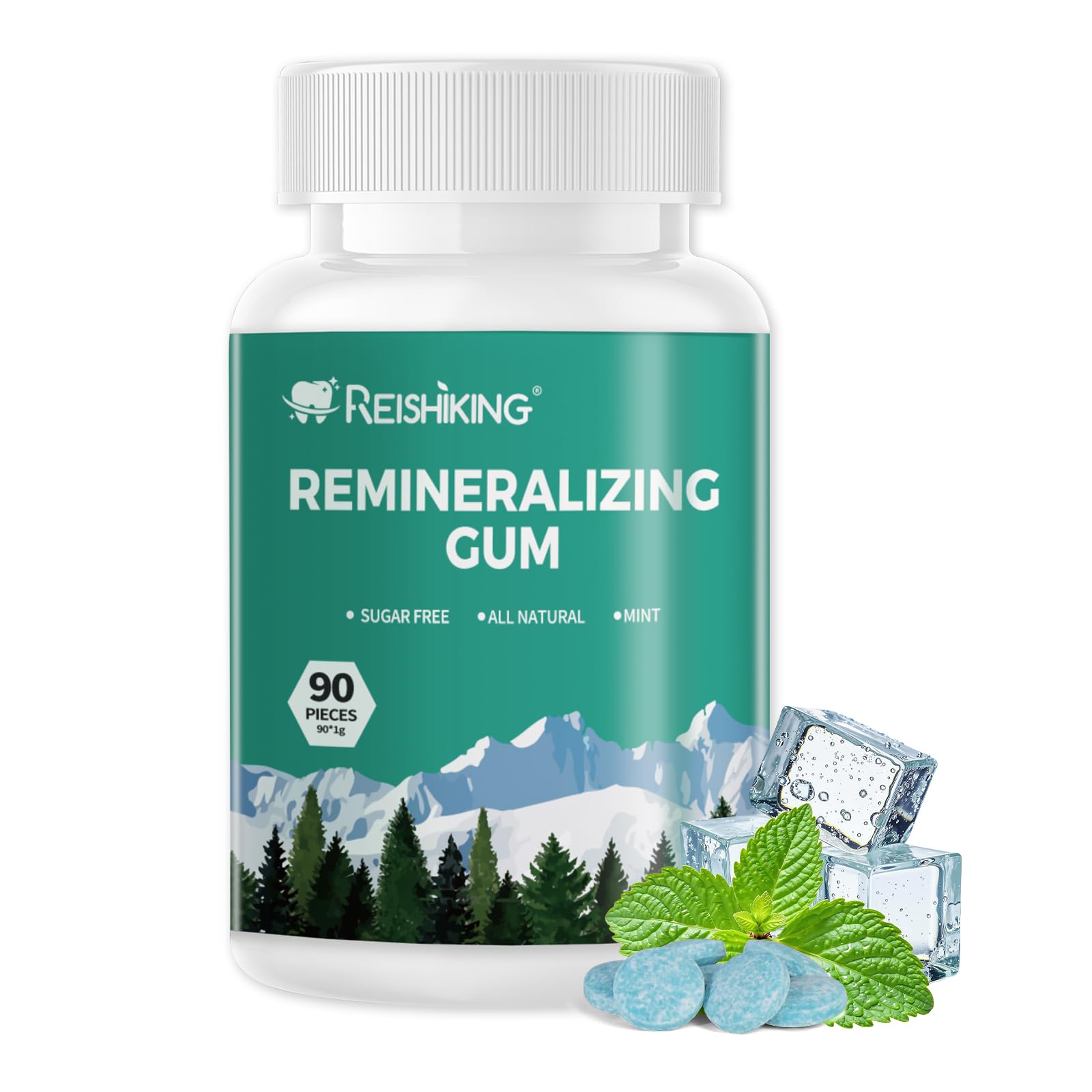Remineralizing Gum, Containing Nano Hydroxyapatite, 90 Pieces, Teeth Remineralization, Sugar-Free Chewing Gum with Xylitol, Mint Flavor, Two pieces
