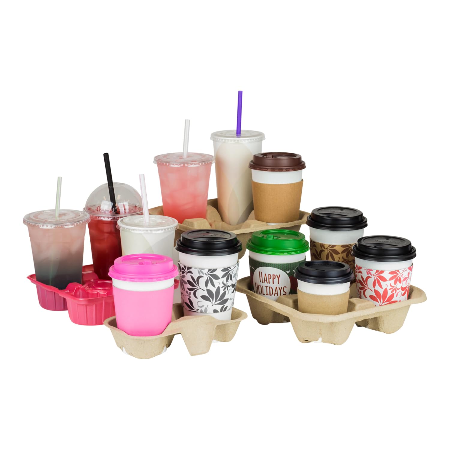 Karat Disposable Drink Carrier | 600 Pack | 2-Cup Molded Fiber Drink Carrier Tray (8-24 oz Cups) Sturdy, Easy to Carry for Business