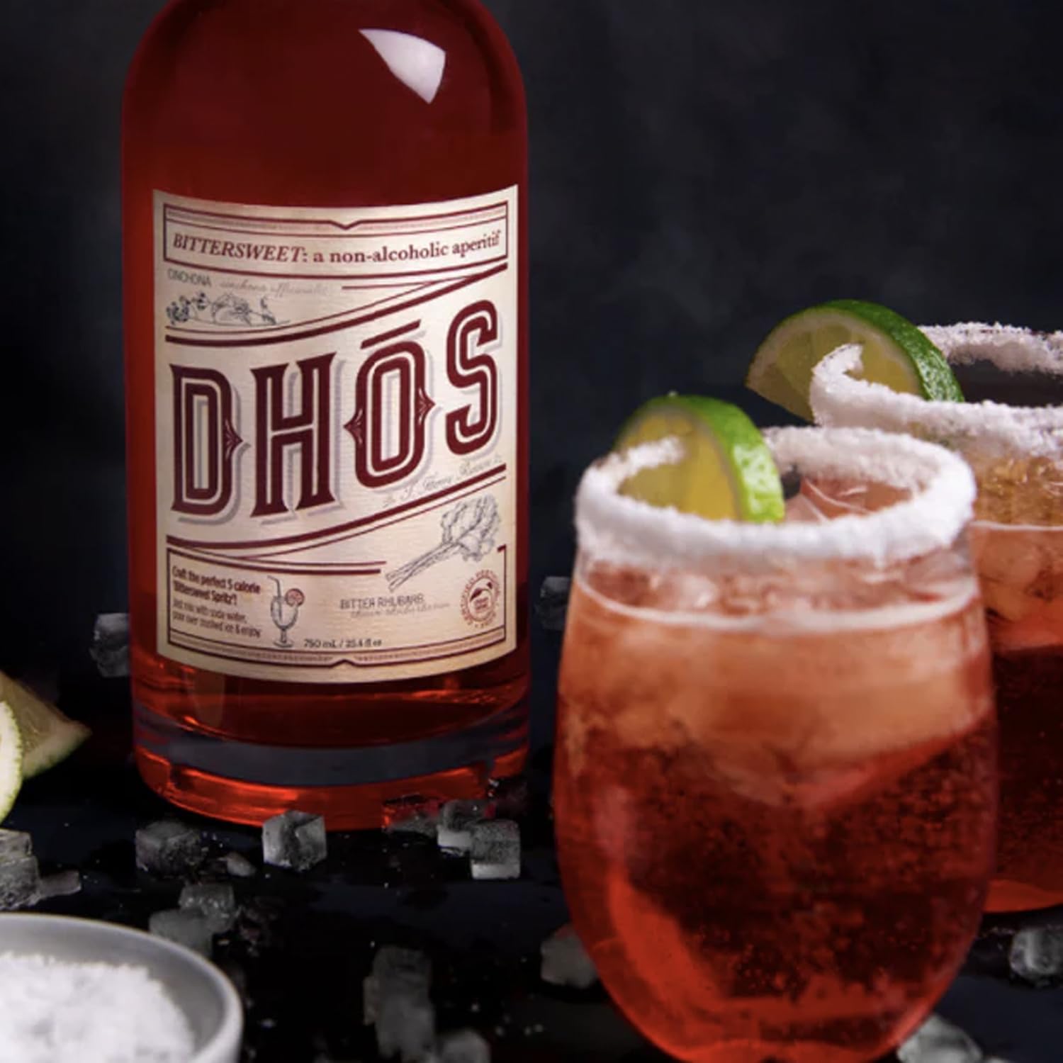 Dhos Handcrafted Non-Alcoholic Bittersweet Aperitif - Keto-Friendly, Zero Sugar, Zero Calories, Zero Proof - 750 ML - Perfect for Mocktails Flavors