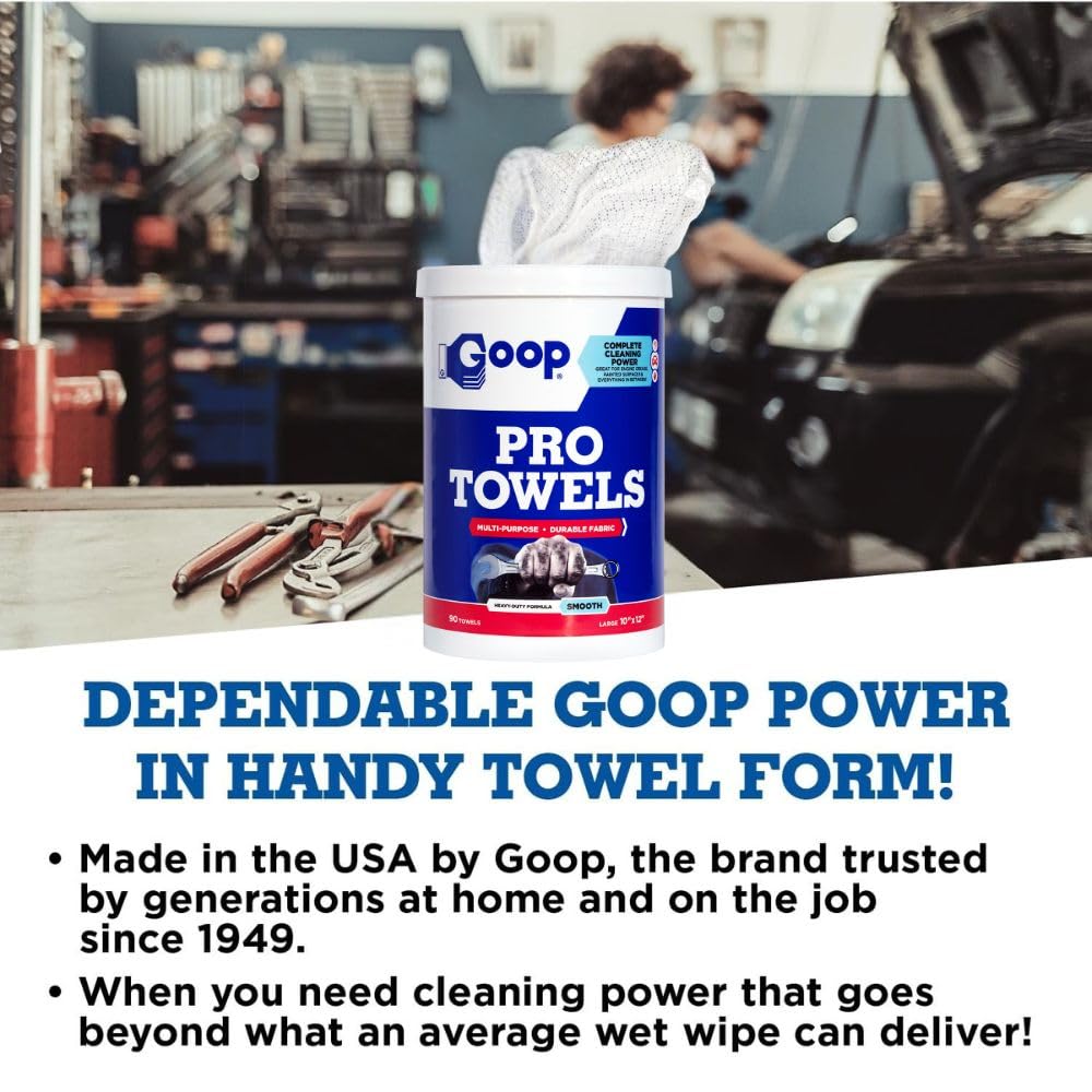 GOOP Pro Towels Heavy-Duty Multi-Surface Cleaning Wipes - Removes Engine Grease, Grime & Paint - Safe for Tools, Machinery & Painted Surfaces - 90