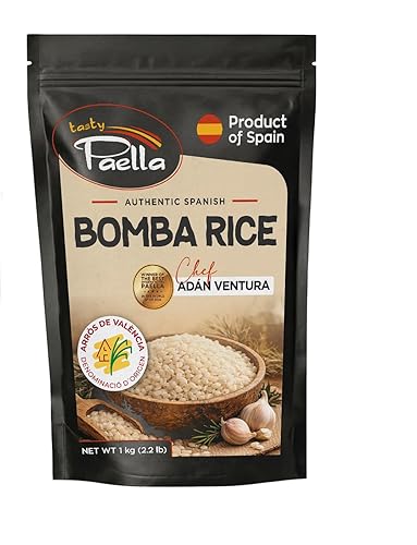 TASTY PAELLA Bomba Rice from Spain by Chef Adan Ventura, Authentic Bomba Paella Rice - Firm, Natural Spanish Grain, 1kg (2.2 lb)