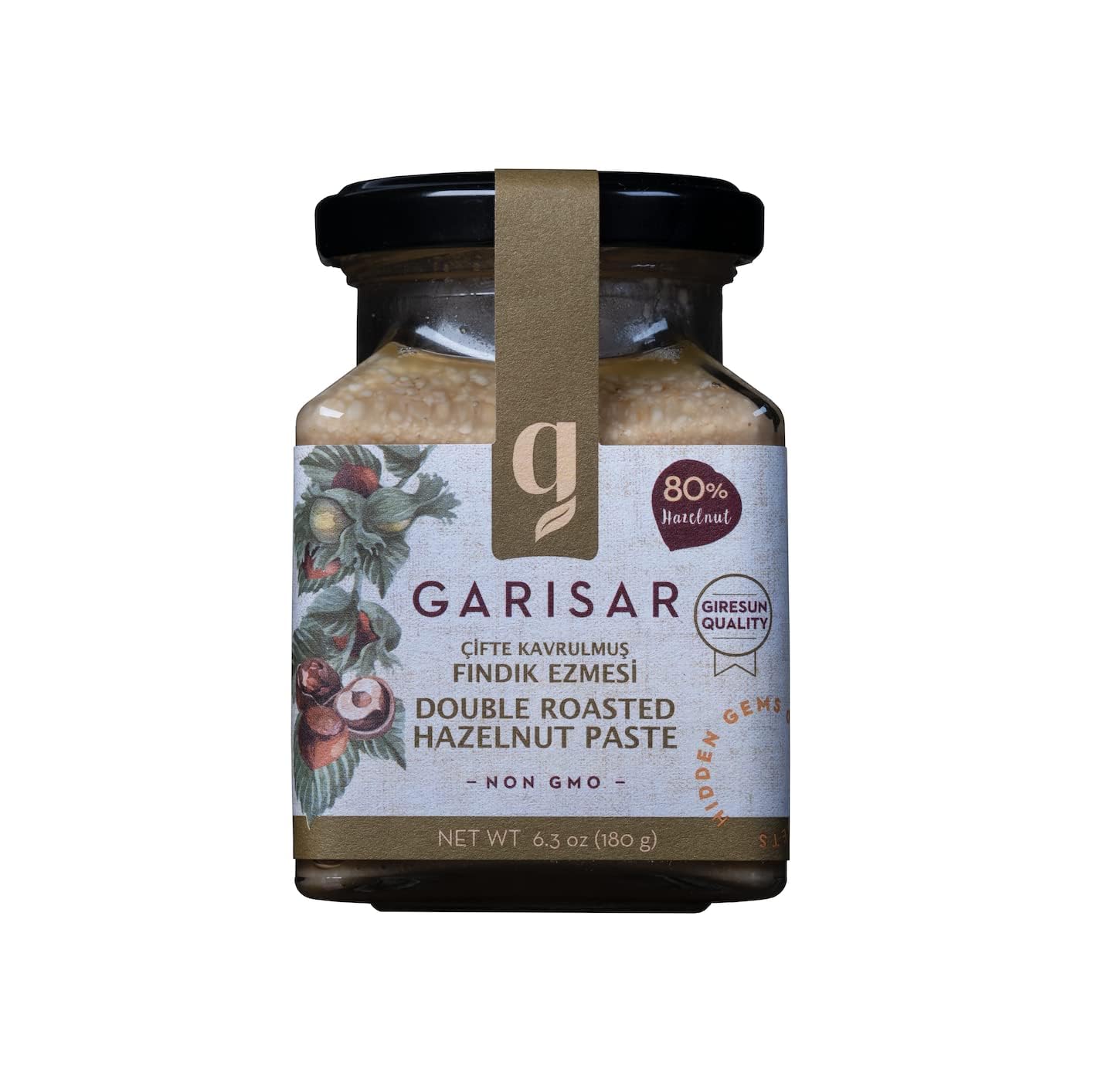 Garisar - Double Roasted Hazelnut Paste Pure Natural, No Additives, Non-GMO - 80% Hazelnut - 7.40 oz (Pack of 6)