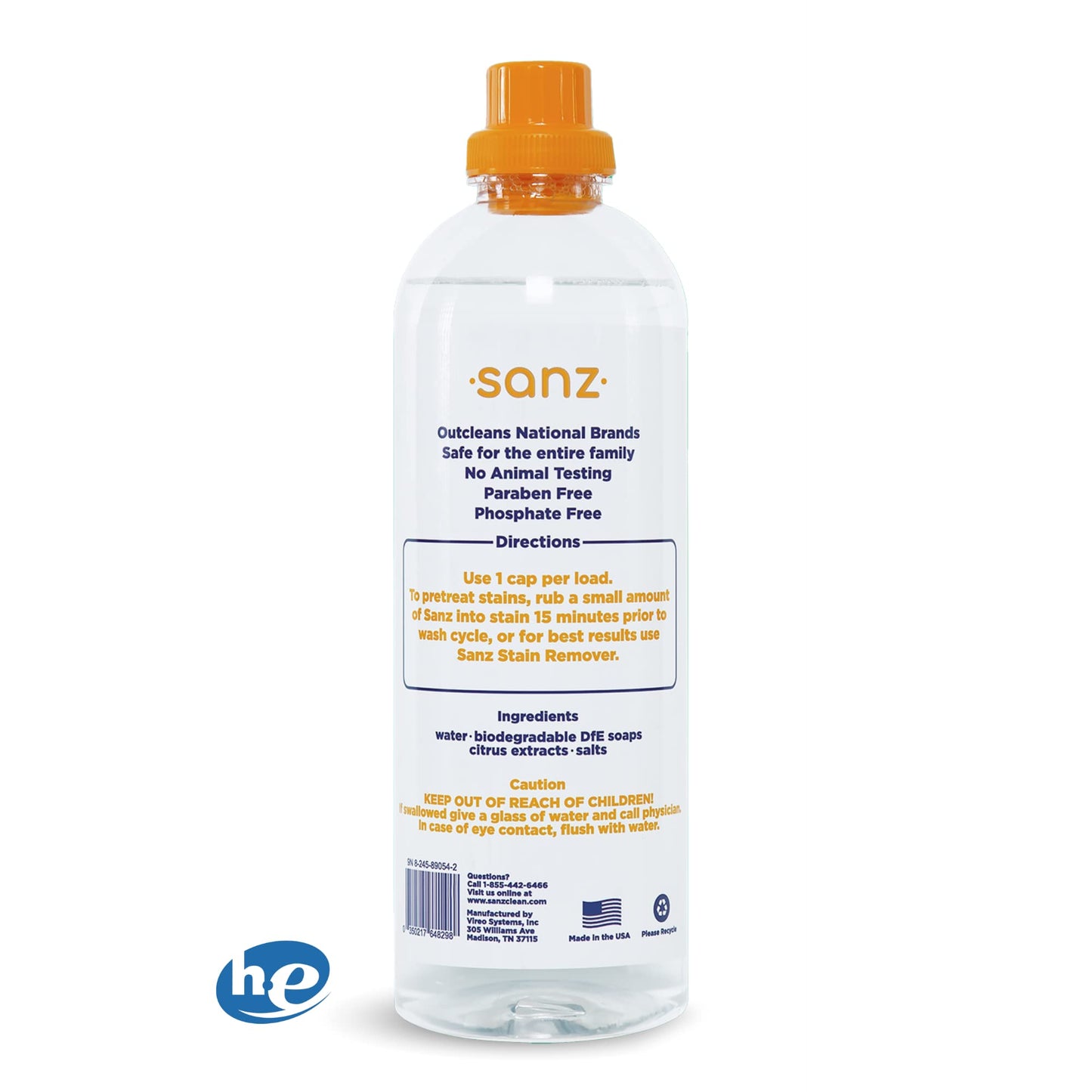 SANZ Hypoallergenic and Biodegradable Laundry Detergent - Outperforms Leading Brands*, Free and Clear, 64 Loads