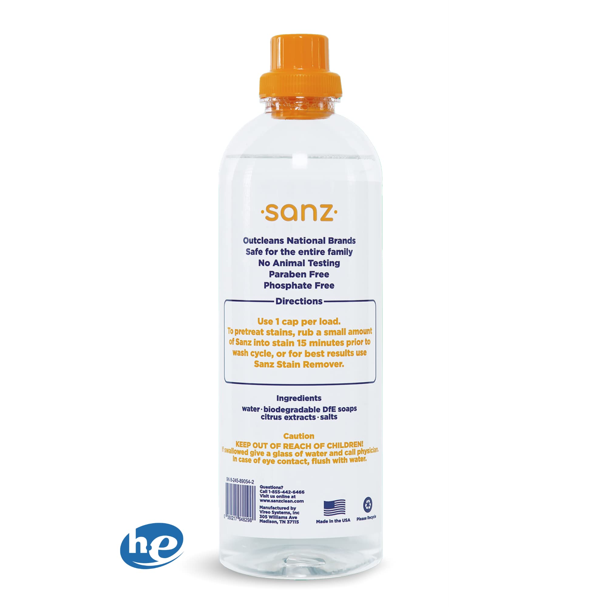 SANZ Hypoallergenic and Biodegradable Laundry Detergent - Outperforms Leading Brands*, Free and Clear, 64 Loads