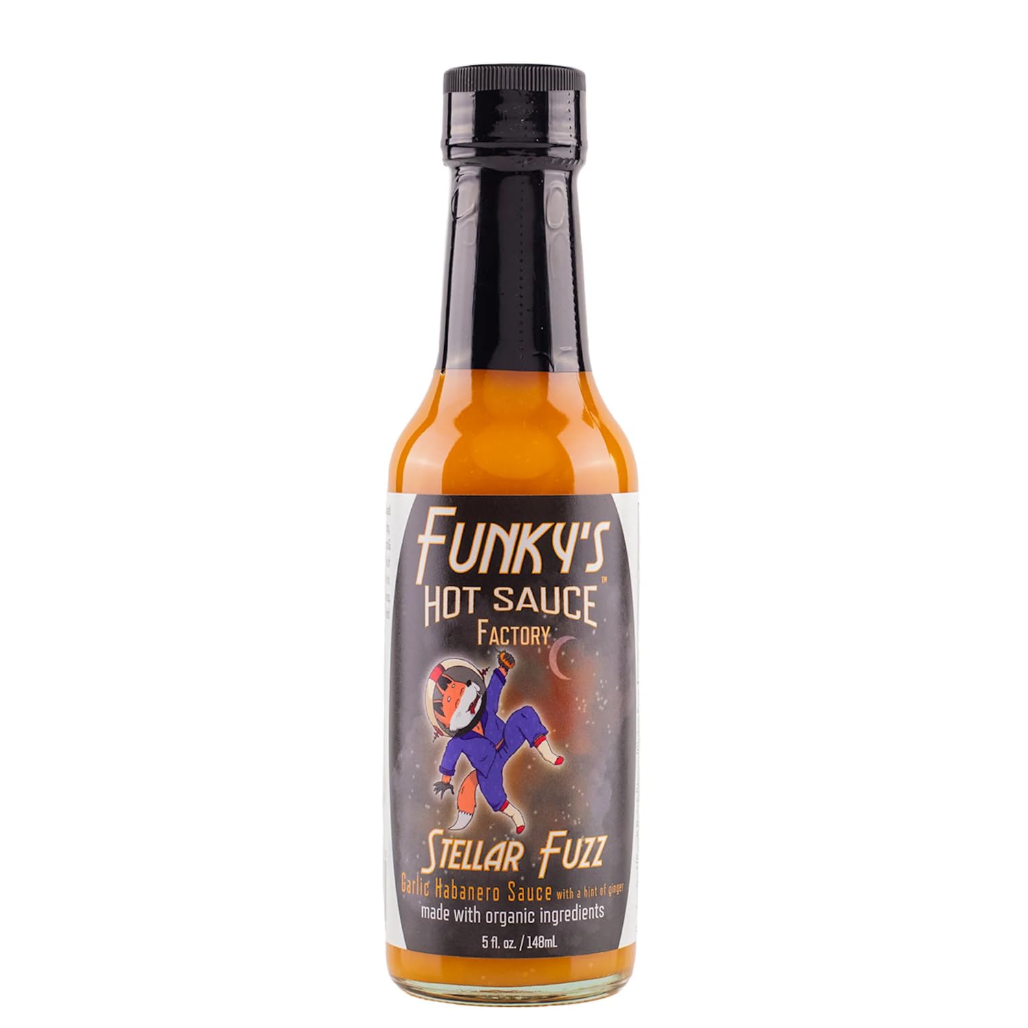 Heatonist Stellar Fuzz Hot Sauce by Funky's, Lingering Heat With Flavors Of Habanero, Savory Garlic & Ginger, Made With All Natural Ingredients, 5 fl
