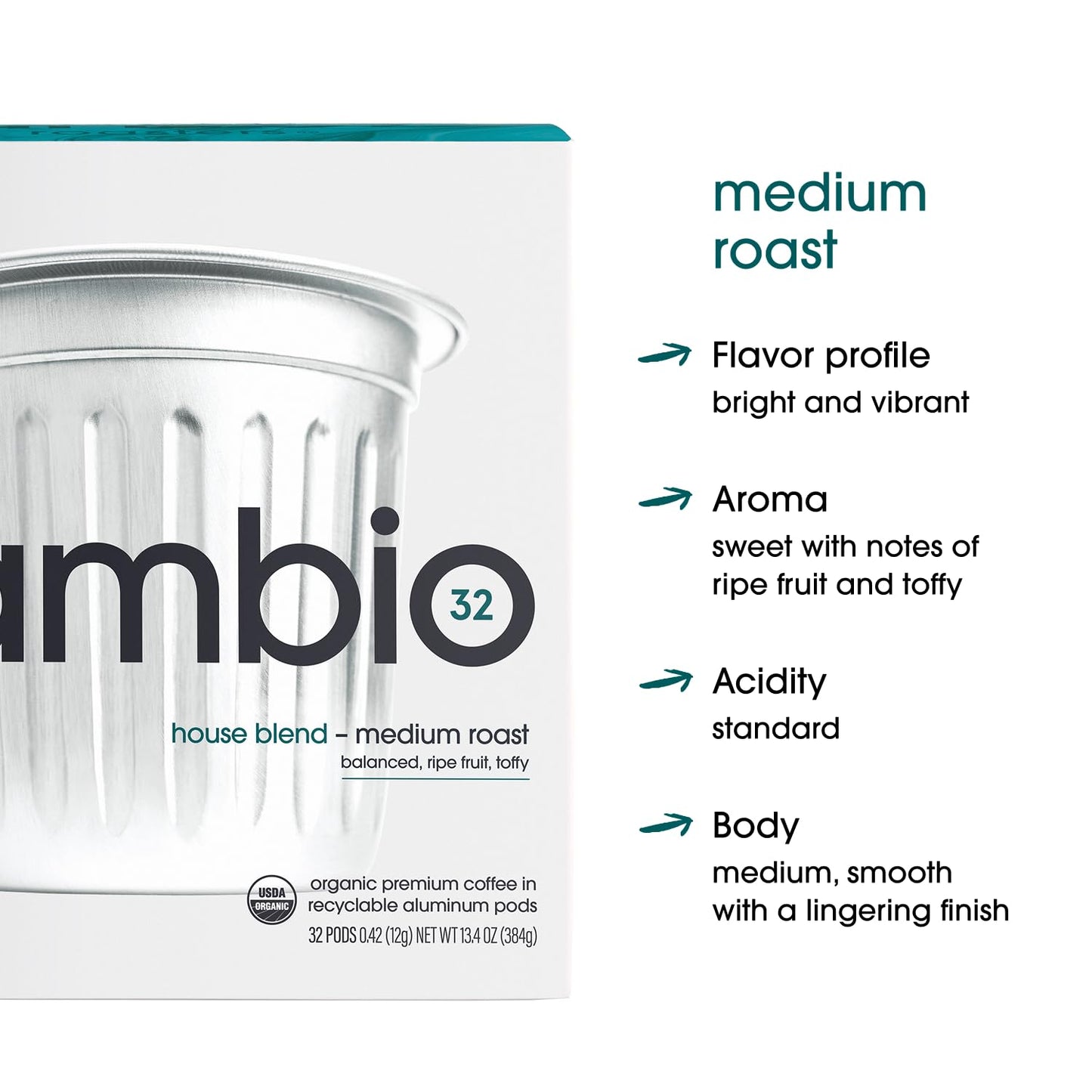 Cambio Roasters House Blend Medium Roast Coffee Pods - The Only Organic Recyclable Aluminum Coffee Pods, Small Batch Roasted, Keurig® Compatible