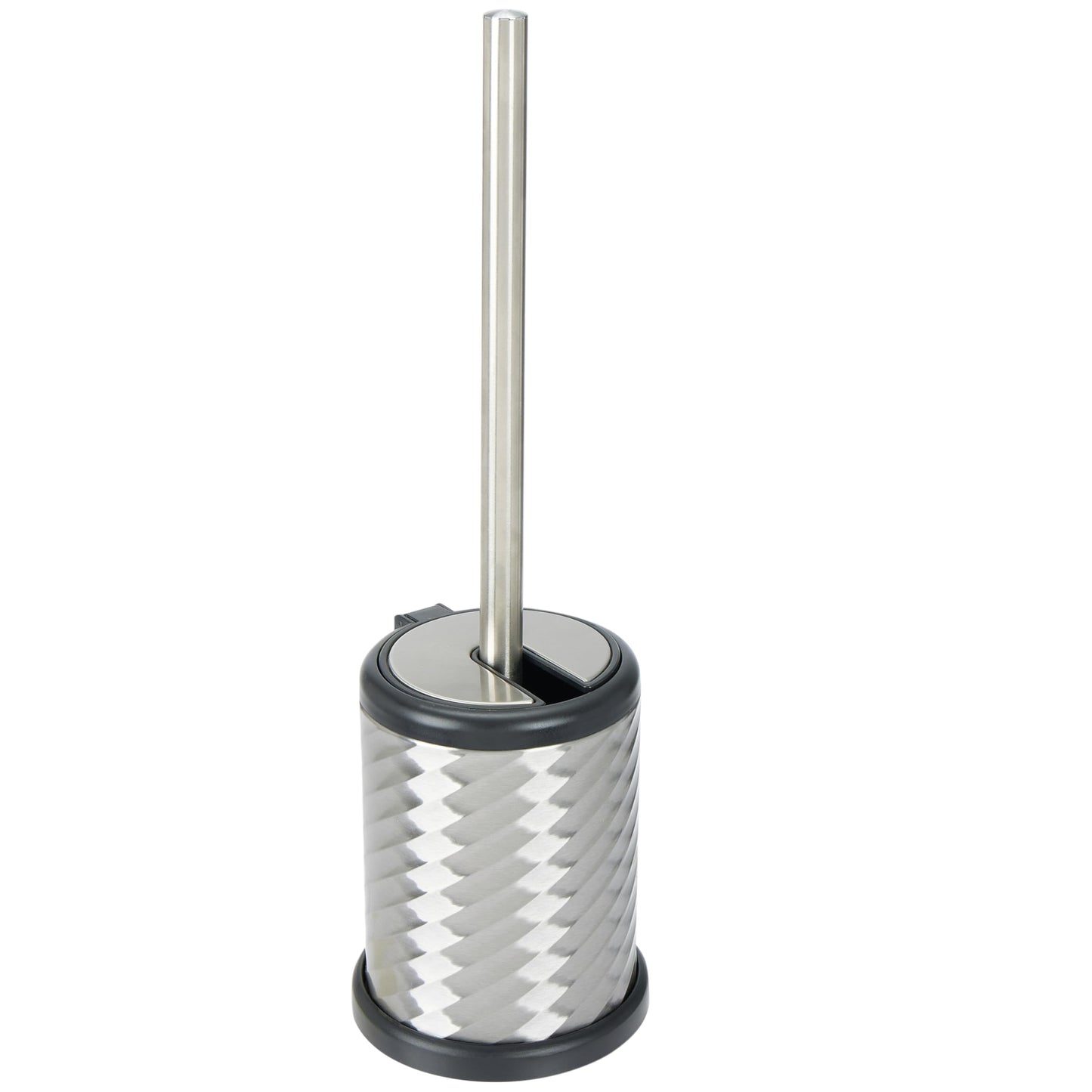 Bath Bliss Self Closing Lid Holder Swirl Toilet Brush in Stainless Steel