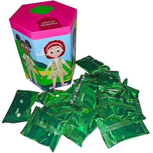 Thin Mint Trefoils 6oz Milk Chocolate Candies - GS Cookie Inspired - 17 Individually Wrapped Mint Chocolate Candy Packaged In Reusable GS Keepsake Tin
