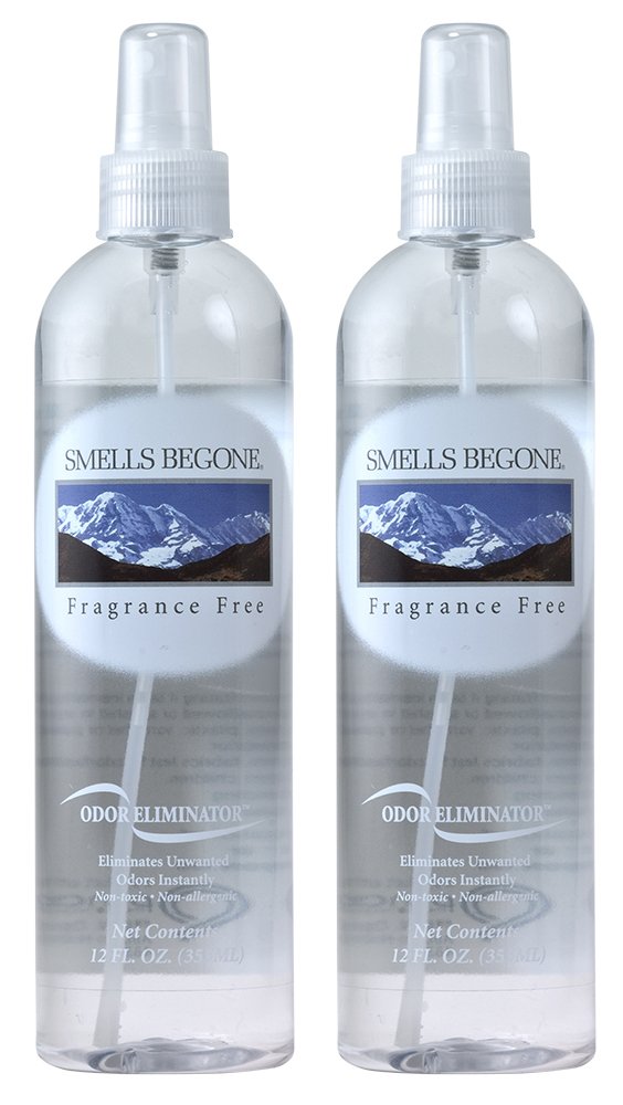 SMELLS BEGONE Air Freshener Spray - 12 oz, Pack of 2 - Odor Eliminator - Eliminates Odors from Smoke, Trash Cans, Cars, Pets & Boats - Fragrance Free