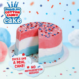 PartyPuffs Jumbo Cotton Candy Cake 13oz - Slices Like Real Cake - Strawberry Vanilla Blue Raspberry - Ready to Serve Gluten-Free Dessert for Birthdays