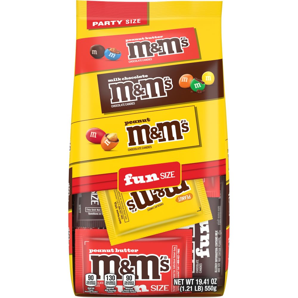 M&M'S Milk Chocolate, Peanut & Peanut Butter Fun Size Variety Pack, Party Size, 19.41 Oz Bulk Candy Bag