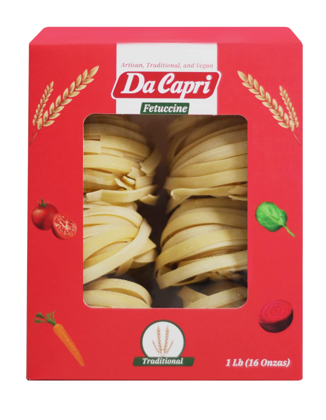 Da Capri Traditional Fettuccine (Pack Of 2) | Artisanal Homemade Pasta | 16 Oz Vegan & Healthy | 100% Natural & Plant-Based | Easy to make & Fast