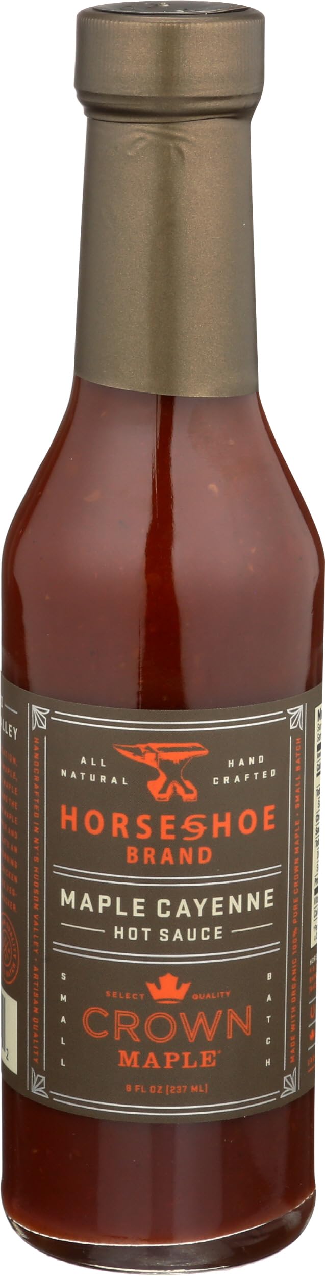 Horseshoe Brand Maple Cayenne Hot Sauce made with Crown Maple Syrup, 8oz Bottle Artisan Cooking Sauce
