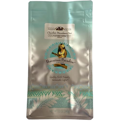 Hawaiian Paradise Coffee Chocolate Macadamia Nut Ground Coffee 12oz Bag, 100% Arabica Beans, Premium Rich Flavored, Finest Beans