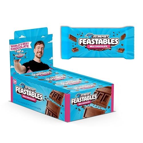 MrBeast Feastables Milk Chocolate Bar, Full Size, 24 Count, Smooth & Creamy Milk Chocolate Candy, Fairtrade Cocoa, 1.24oz Each
