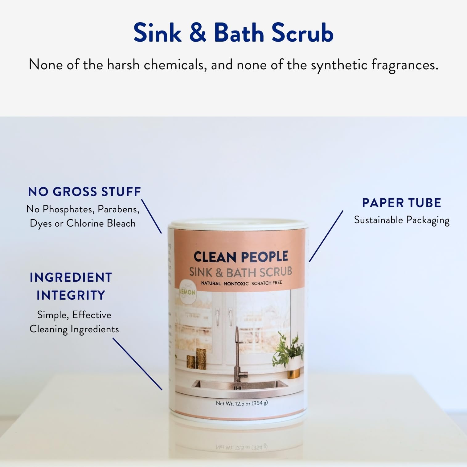 THE CLEAN PEOPLE Sink & Bath Scrub - Gently Scrub Away Tough Stains, Grease & Grime, Buffs Scratches & Eliminates Odors - 2 Pack, Citrus Scent