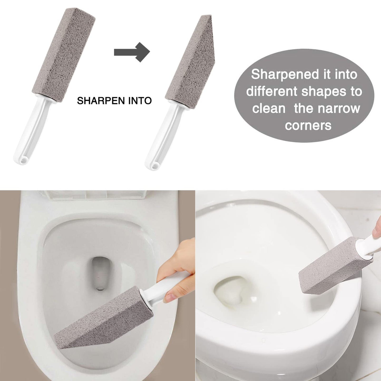 3 Pack Pumice Stone for Toilet Bowl Cleaning with Handle, Scouring Stick Remove Toilet Bowl Hard Water Rings, Calcium Buildup and Rust for Cleaning