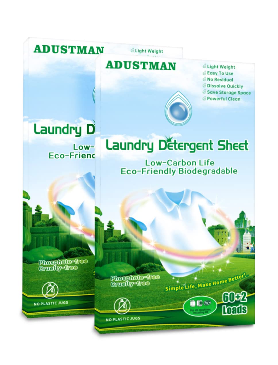 ADUSTMAN Laundry Detergent Sheets (Strips) 124 Loads 2 Pack Fresh Breeze Liquid-Less Technology