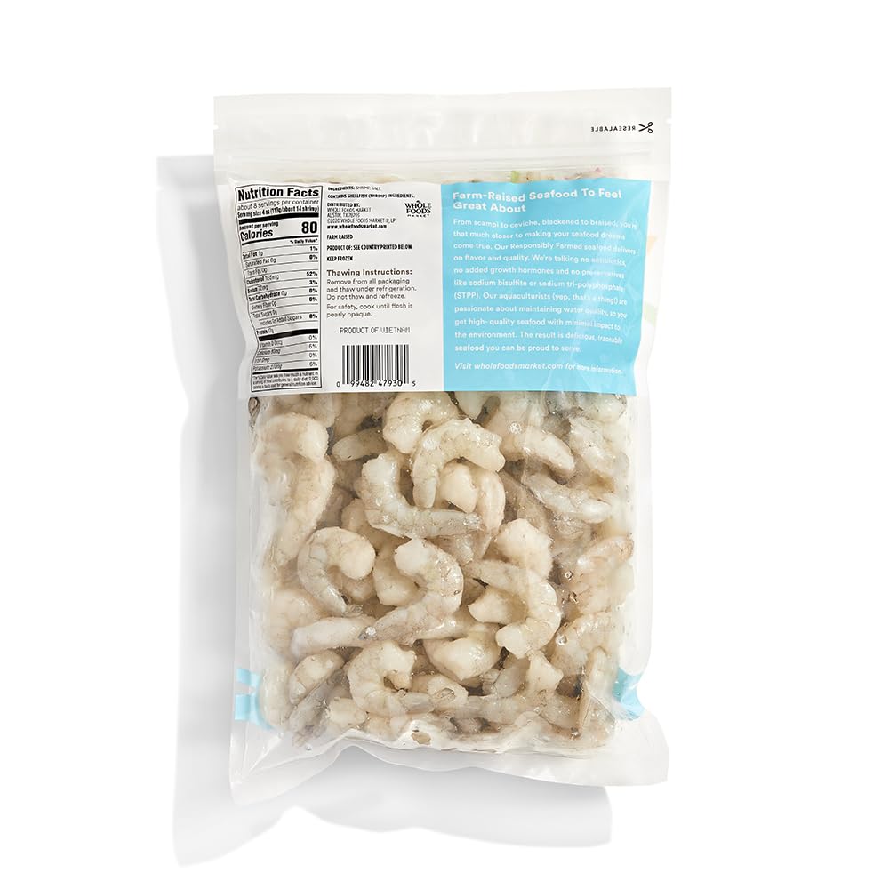365 by Whole Foods Market Peeled Tail-Off Shrimp 51-60 Count Value Pack, 32 OZ