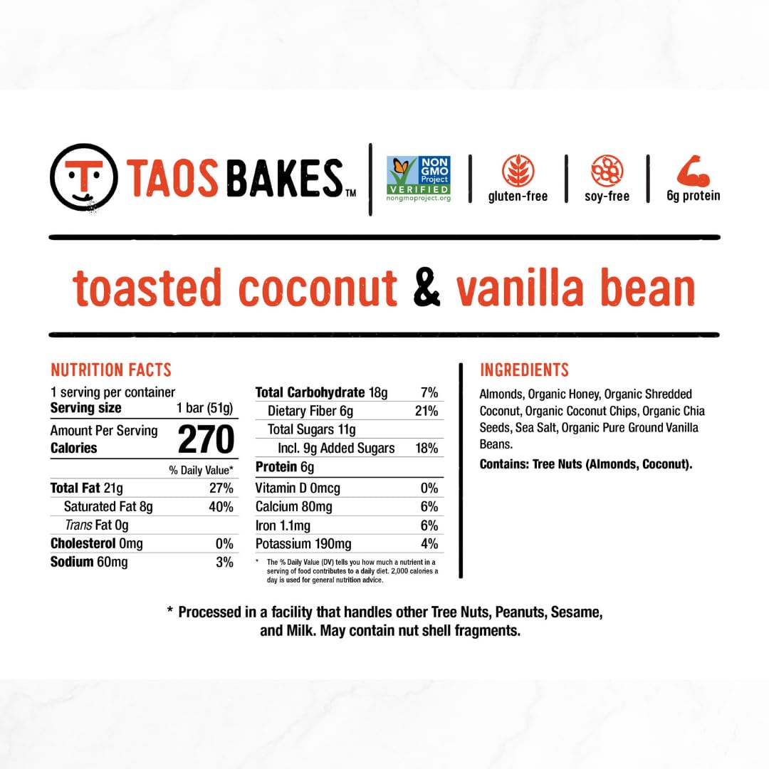 TAOS BAKES Toasted Coconut & Vanilla Bean Snack Bar, 1.8 OZ