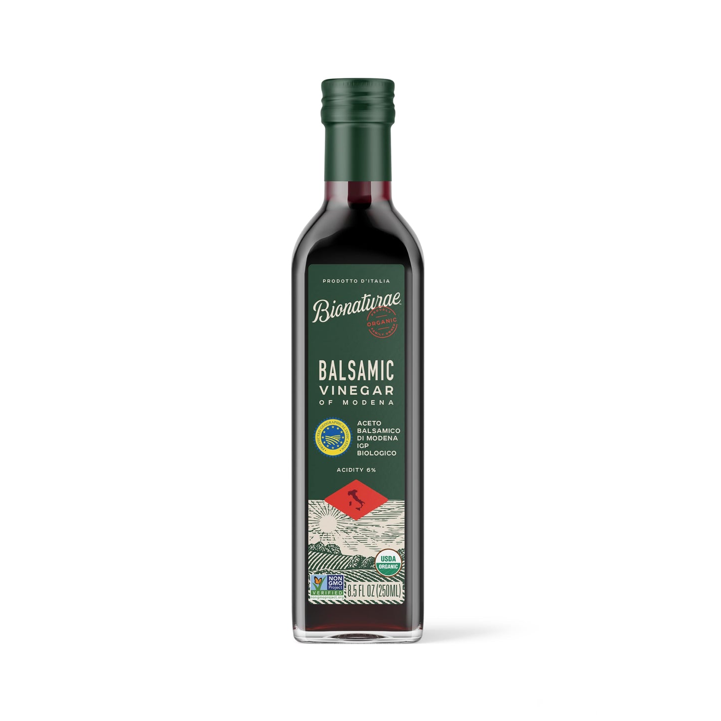 Bionaturae Vinegar Balsamic - Organic Balsamic Vinegar, Modena Balsamic Vinegar, Acidity 6%, USDA Certified Organic, Recyclable Glass, 100% Authentic