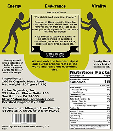 Indus Organics Maca Powder (Mixed), 2 Lb Bag, Gelatanized, Pre-Washed, Premium Quality, Non-GMO, Freshly Packed