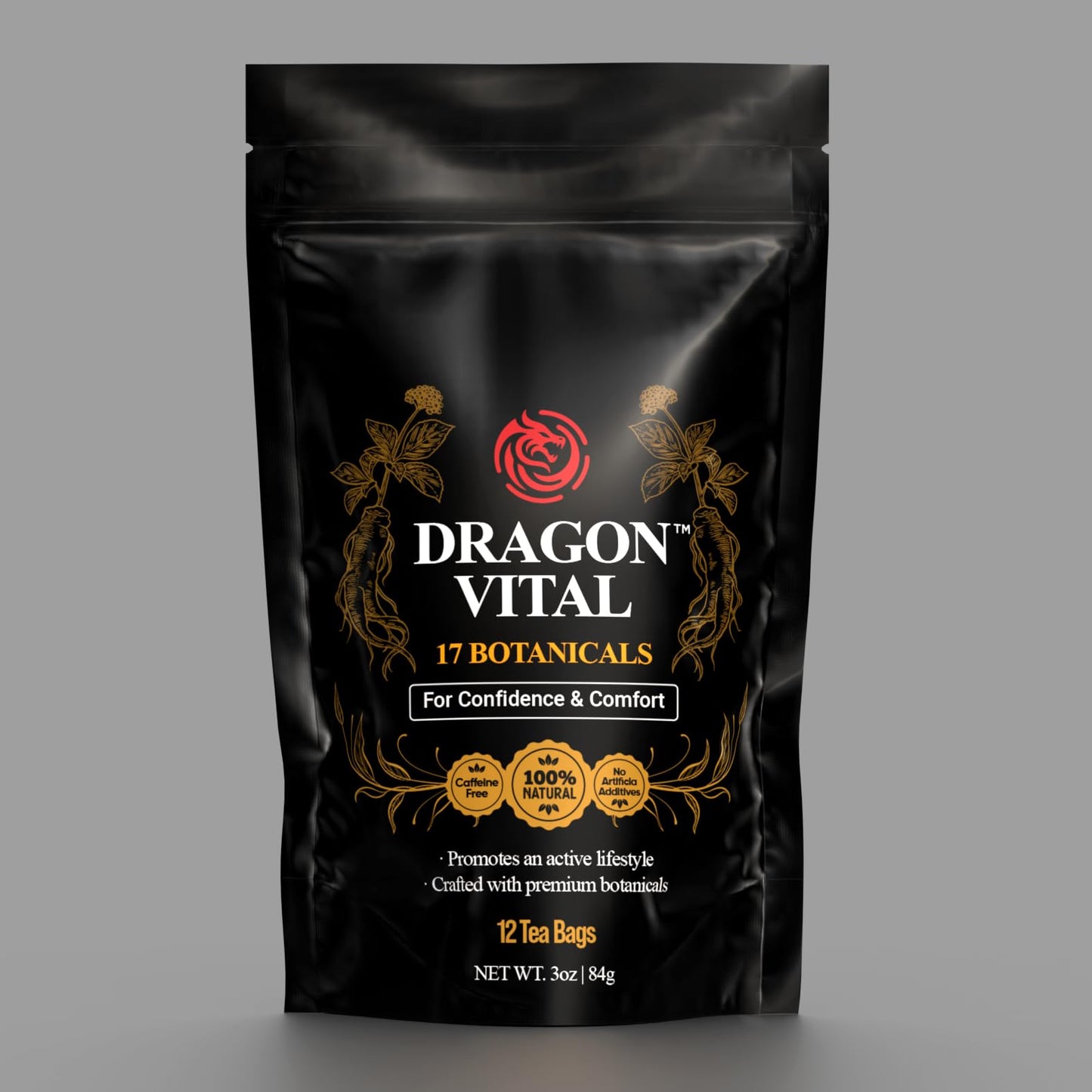 Dragon Vital Herbal Tea with Ginseng & Maca - Natural Energy Support | Caffeine-Free Botanical Blend for Vitality & Active Living | All natural