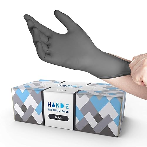 Hand-E Touch Grey Disposable Nitrile Gloves Large 50 Count, Powder and Latex Free Medical Gloves for Exams and Surgical Needs - Food Safe for Cooking