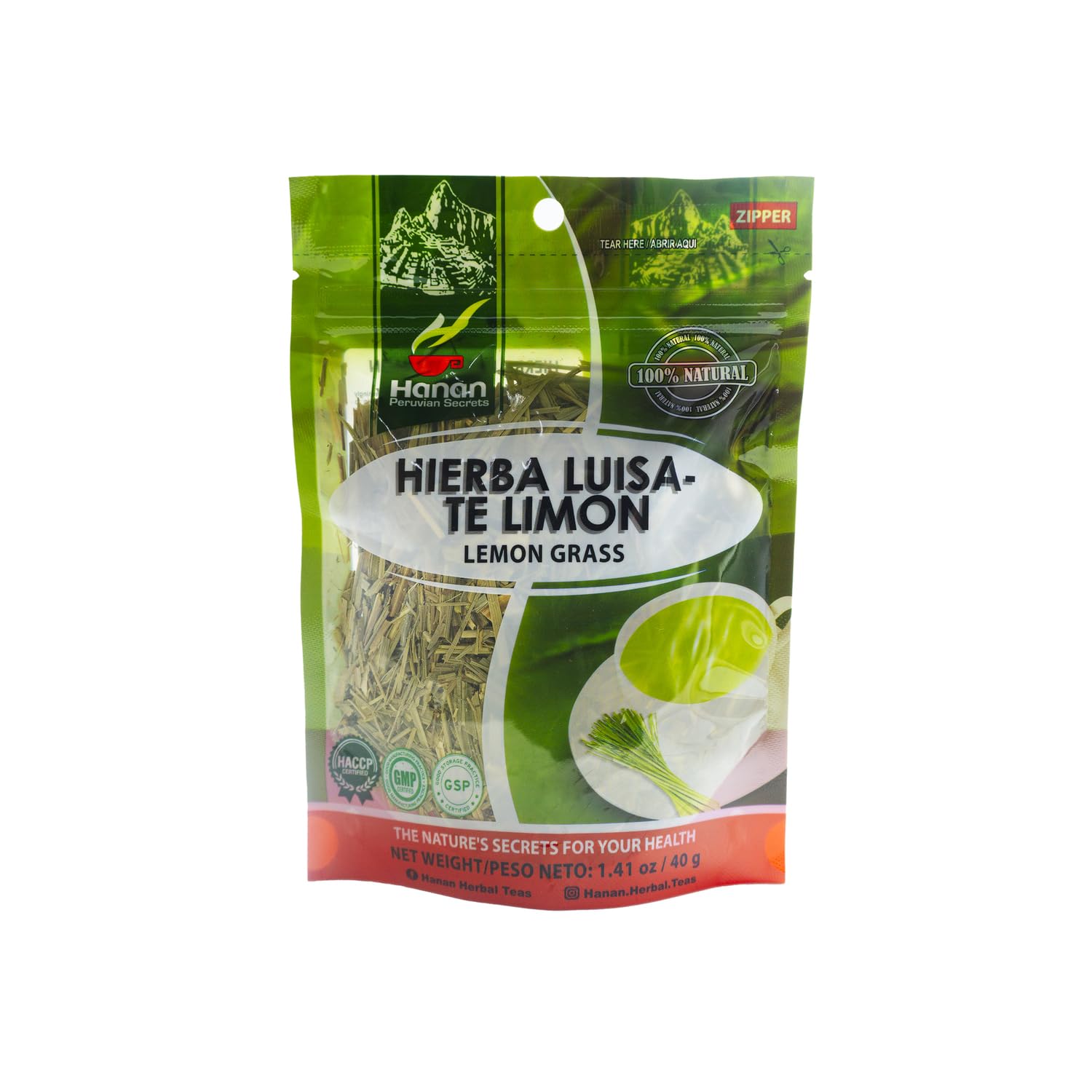 Hanan Hierba Luisa Fresh Lemongrass Tea/Te de Limon Loose Leaf Herbal Tea 1.4 oz (40 g) - Dried Lemon Grass Leaf Herbs & Natural Supplement