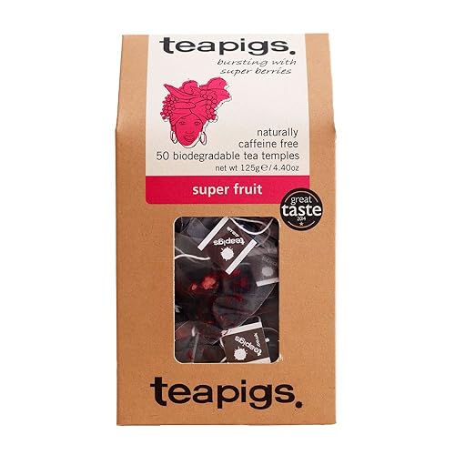 Teapigs Super Fruit Tea Made With Whole Fruit, Natural Ingredients, Non-GMO, Caffeine-Free Berry Infusion – 50 Count (1 Pack of 50 Teabags)