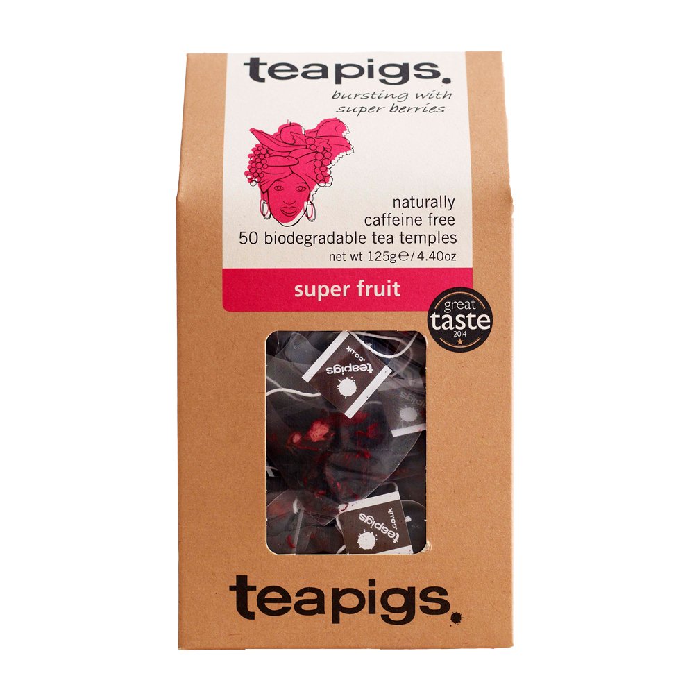 Teapigs Super Fruit Tea Made With Whole Fruit, Natural Ingredients, Non-GMO, Caffeine-Free Berry Infusion – 50 Count (1 Pack of 50 Teabags)