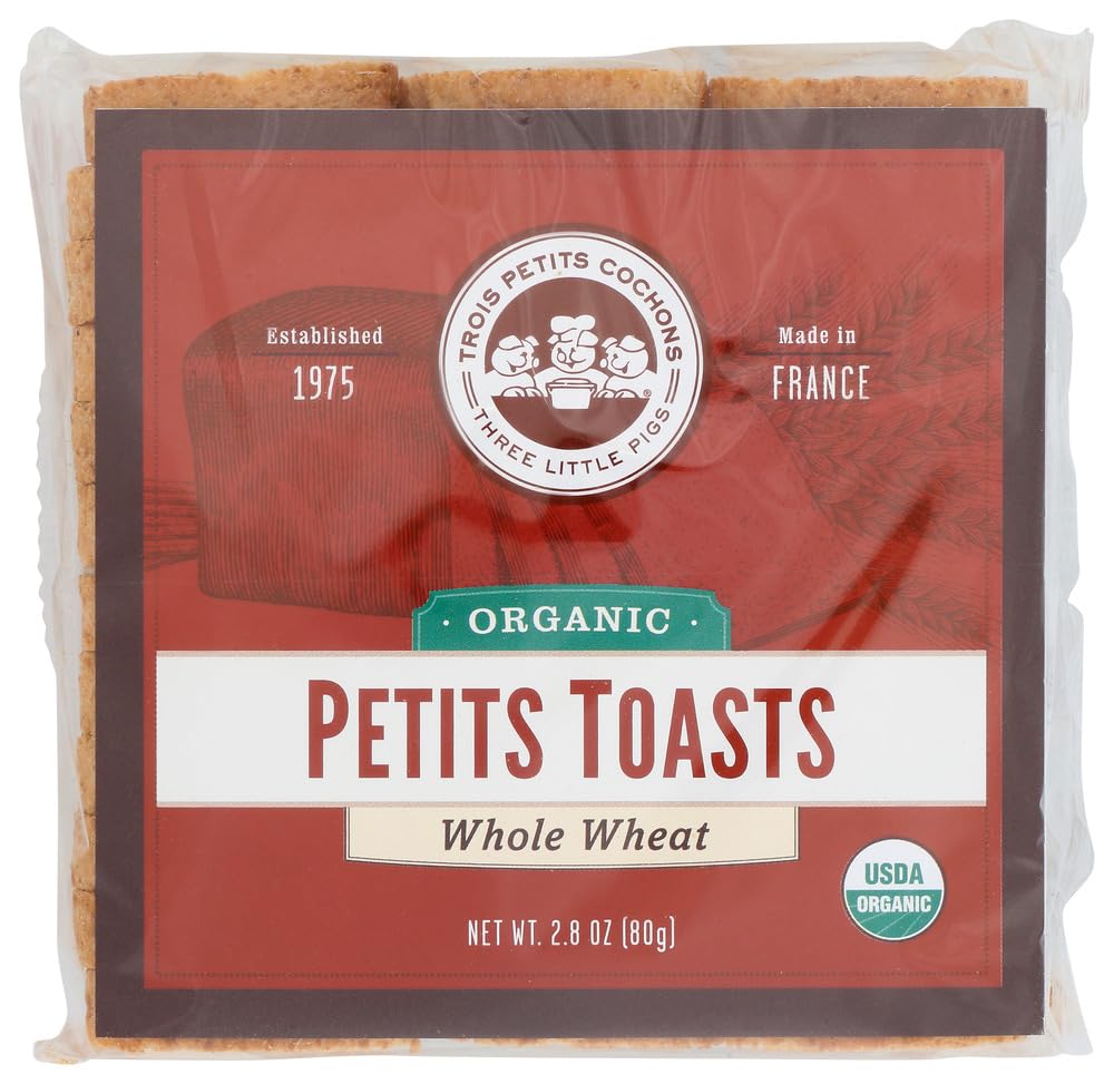 Organic Whole Wheat Mini Toasts by Les Trois Petits Cochons (2.8 ounce) - Pack of 3