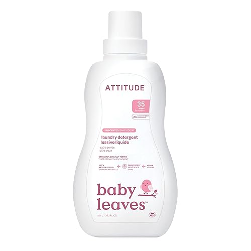 ATTITUDE Baby Laundry Detergent, EWG Verified, Plant and Mineral-Based Formula, HE Compatible, Vegan Household Products, Unscented, 35 Loads, 35.5 Fl