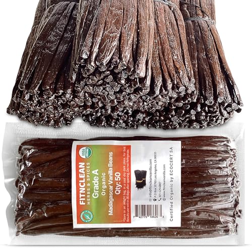 50 Organic Grade A Madagascar Vanilla Beans. Certified USDA Organic for Extract and All Things Vanilla. ~5" by FITNCLEAN VANILLA. Bulk Fresh NON-GMO