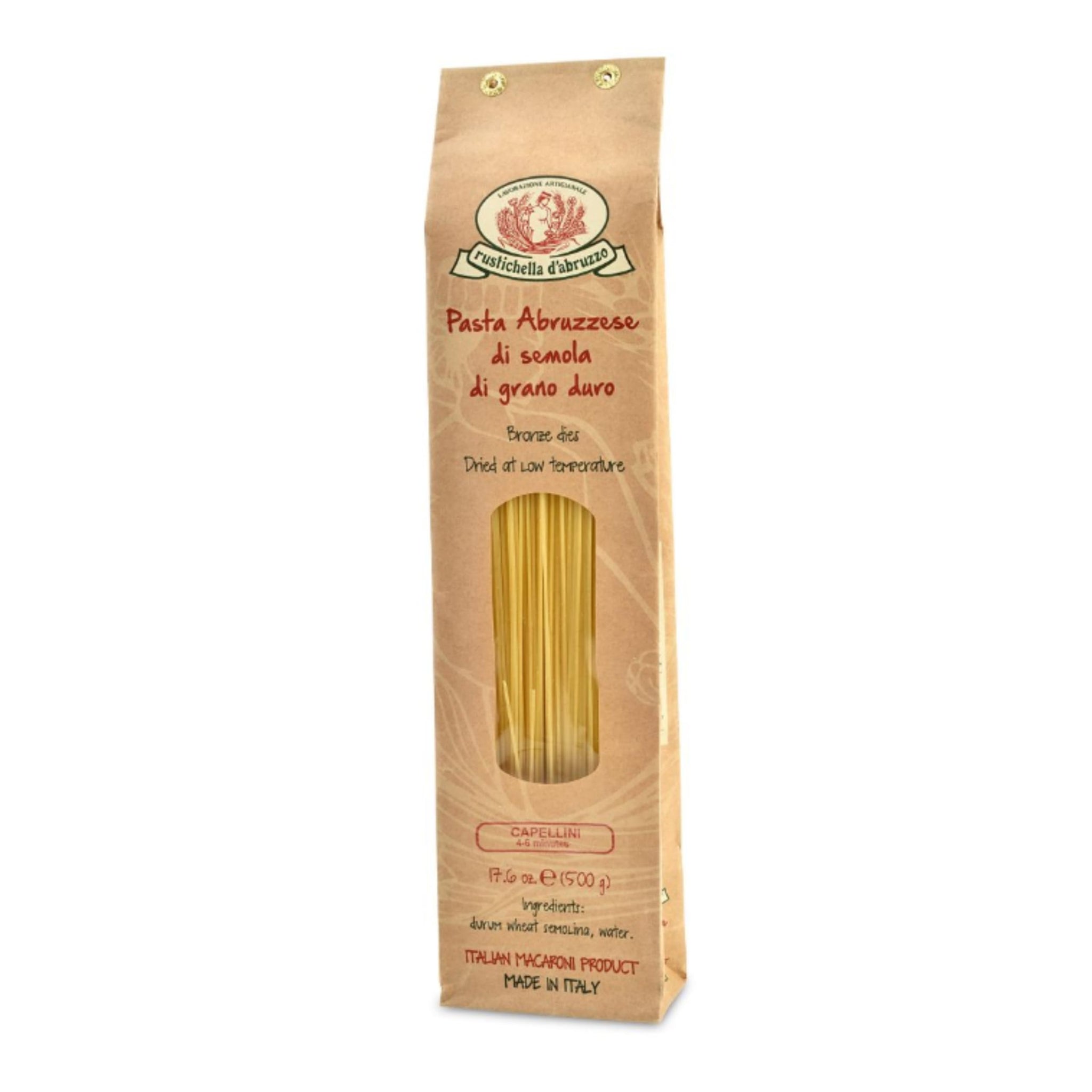 Rustichella d'Abruzzo Capellini - 500g Angel Hair Pasta - Classic Durum Wheat from Italy, Perfect for Soups & Light Sauces, 1 Pack