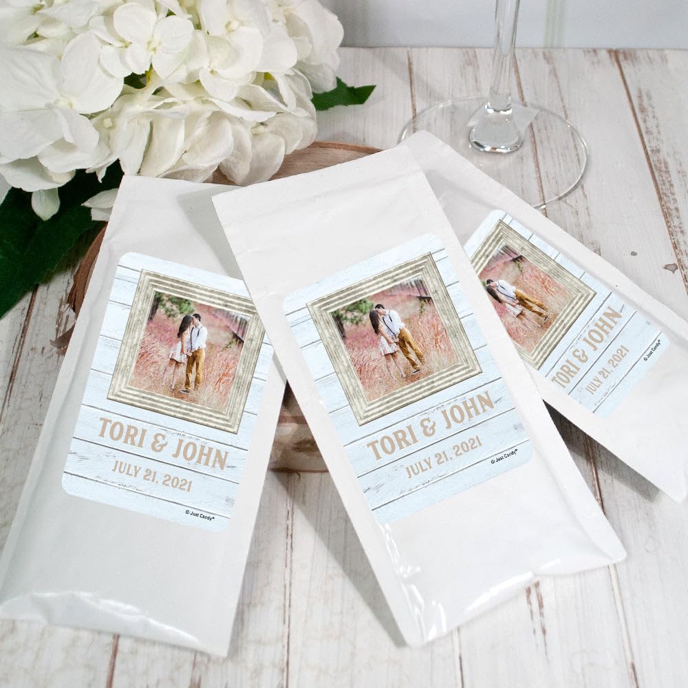 12ct Personalized Winter Wedding Favors Hot Chocolate Packets 1oz Drink Mix Single Serving Cocoa Packets (12 Count) - Rustic Photo