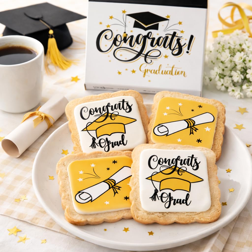 Graduation Cookies Gift Basket Box 2026 | Individually Wrapped | 4 Pack | Congratulations Congrats Grad for Women Men Kids | Food Gift | Nut Free |