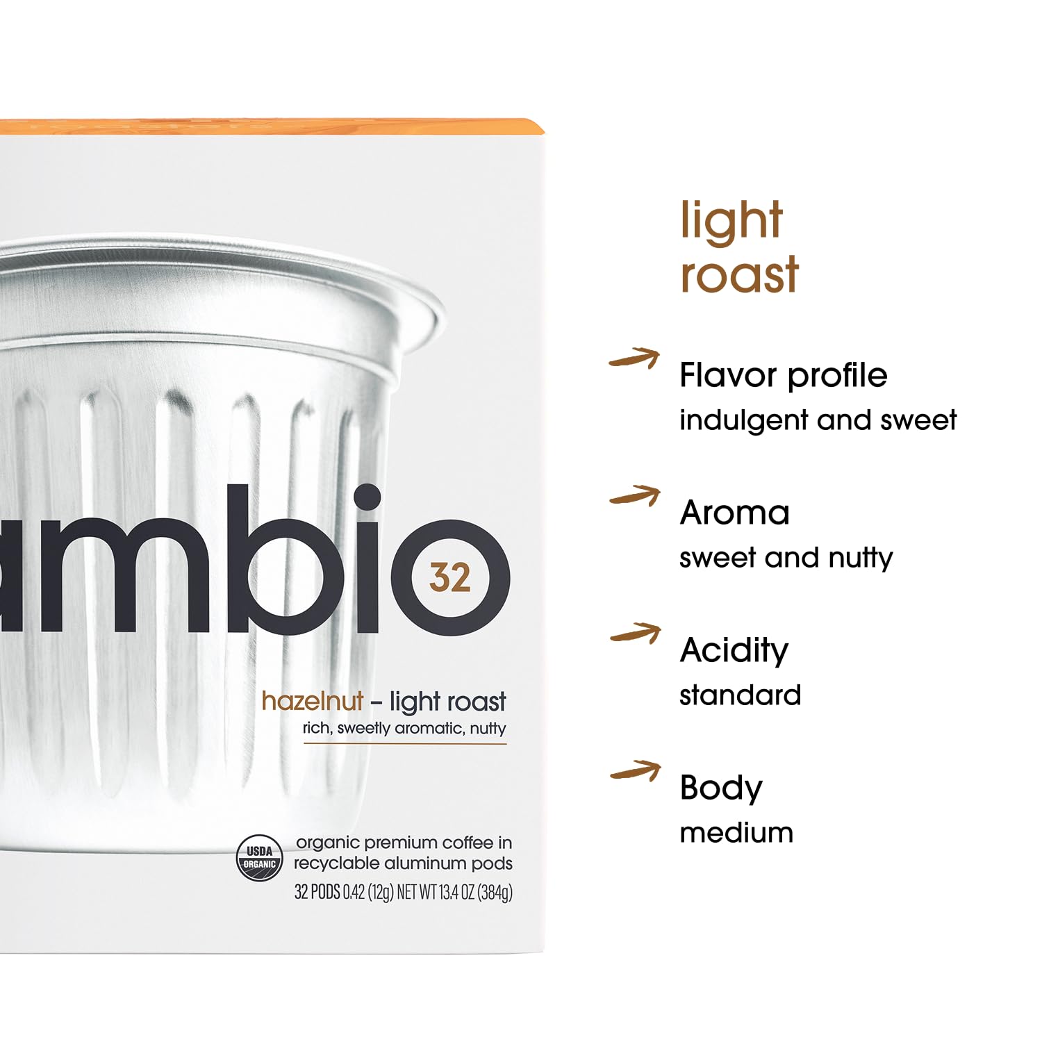 Cambio Roasters Hazelnut Light Roast Organic Coffee Pods - The Only Organic Recyclable Aluminum Coffee Pods, Small Batch Roasted, Keurig® Compatible
