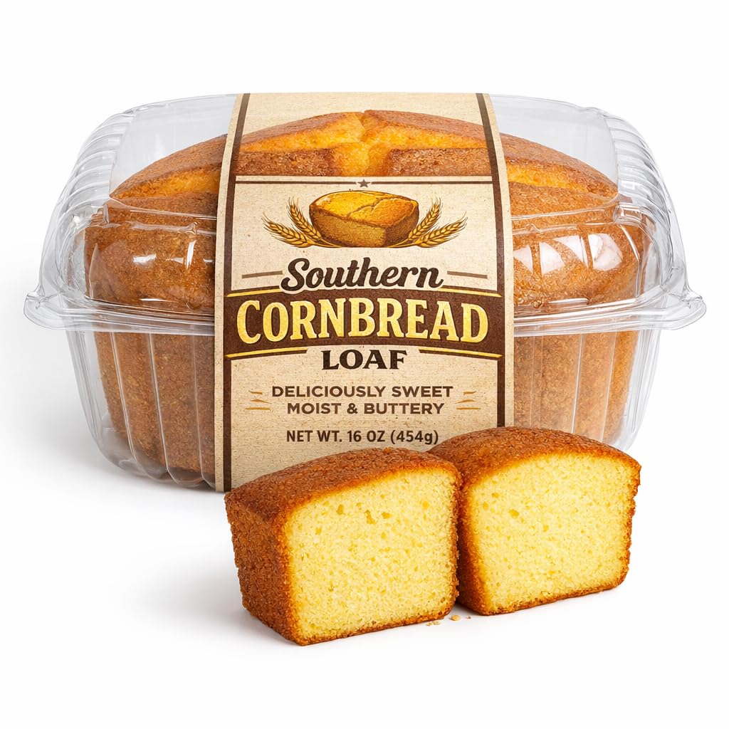 Southern Cornbread Loaf - Sweet Rich Buttery Flavor - Homemade Style - Freshly Baked Whole Perfect for Breakfast, Dinner, or Holiday Meals - Net Wt 1