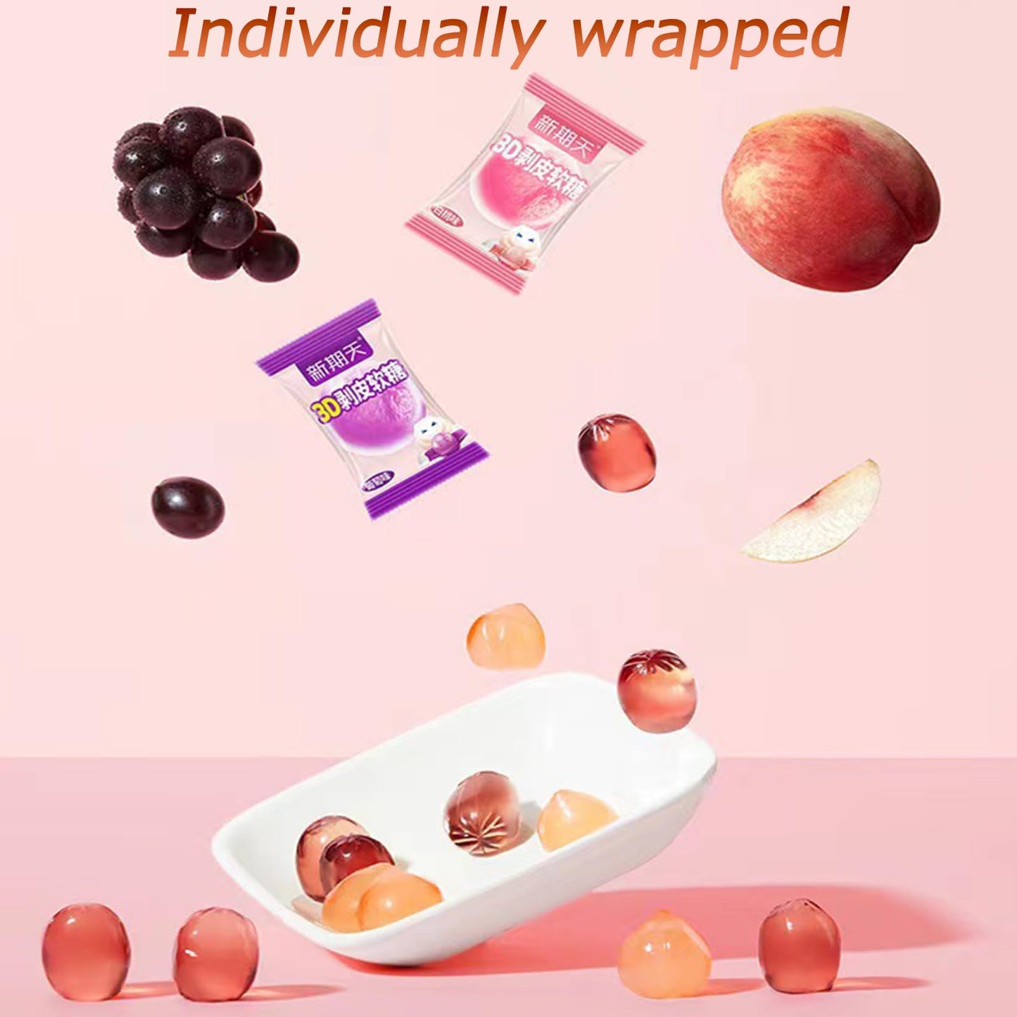 Peelable Crystal Fruit Gummy Candy - 4d 50% Real Juice Content Fudge Candies, Individually Wrapped Assorted Flavors Chewy Gummies Fun Soft Sweets